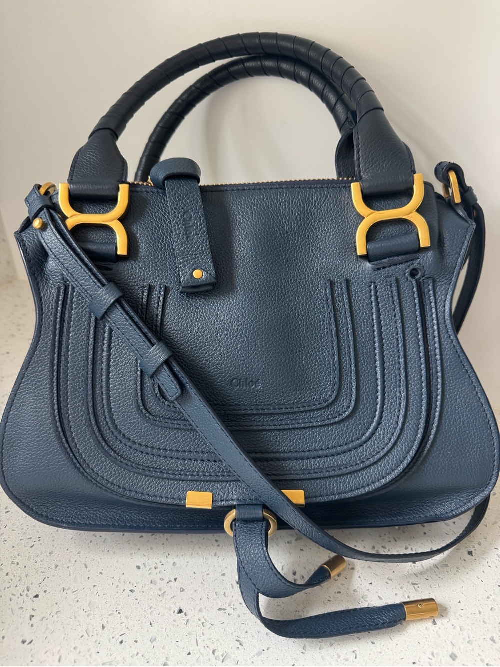 Chloe Marcie Navy Leather Small  Satchel - Navy 2 way bag, crossbody shoulder